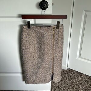 J Crew Zip Front Metallic Tweed Pencil Skirt, Size 00